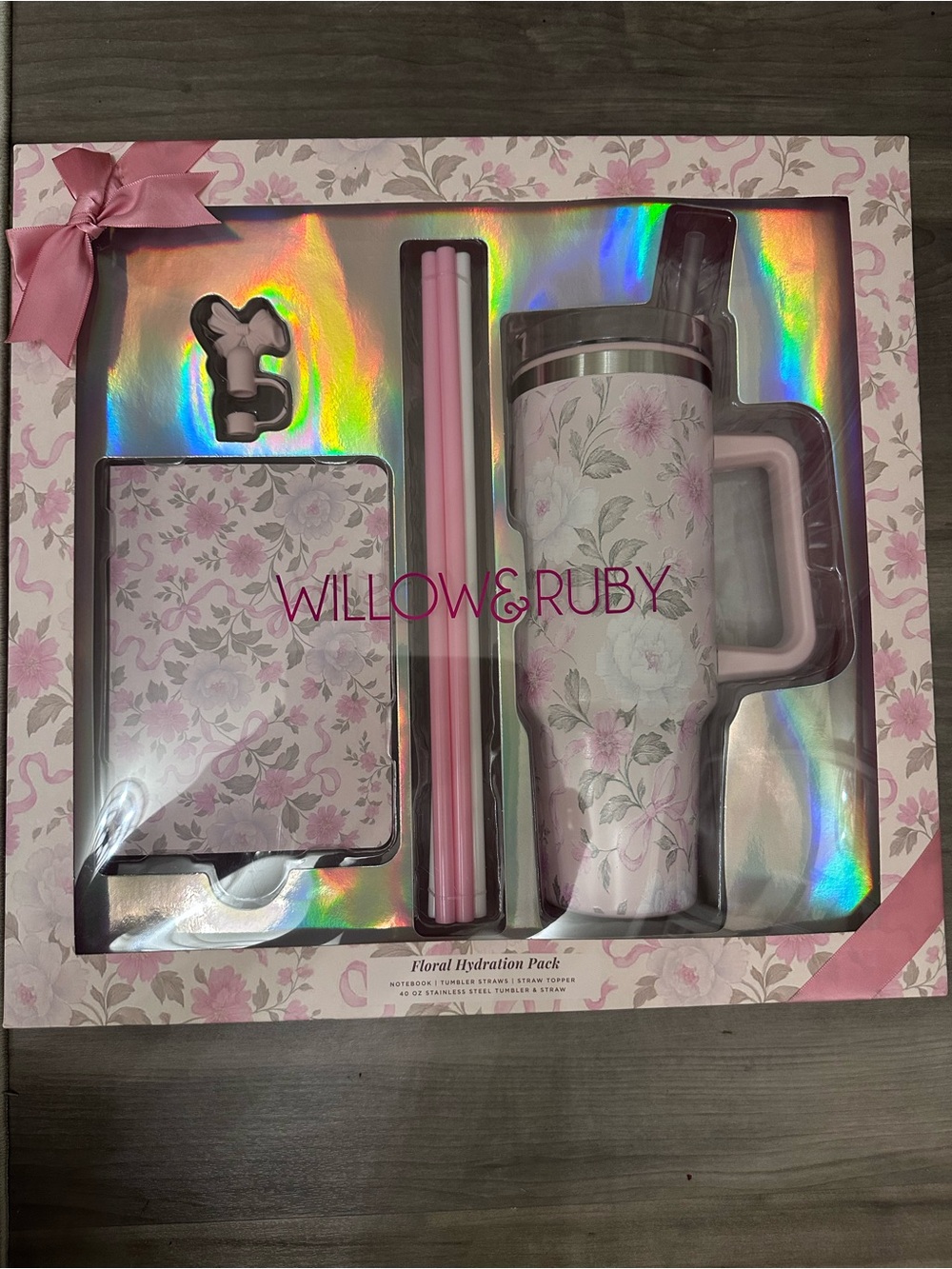 Pink Floral Insulated Travel Tumbler Gift Pack